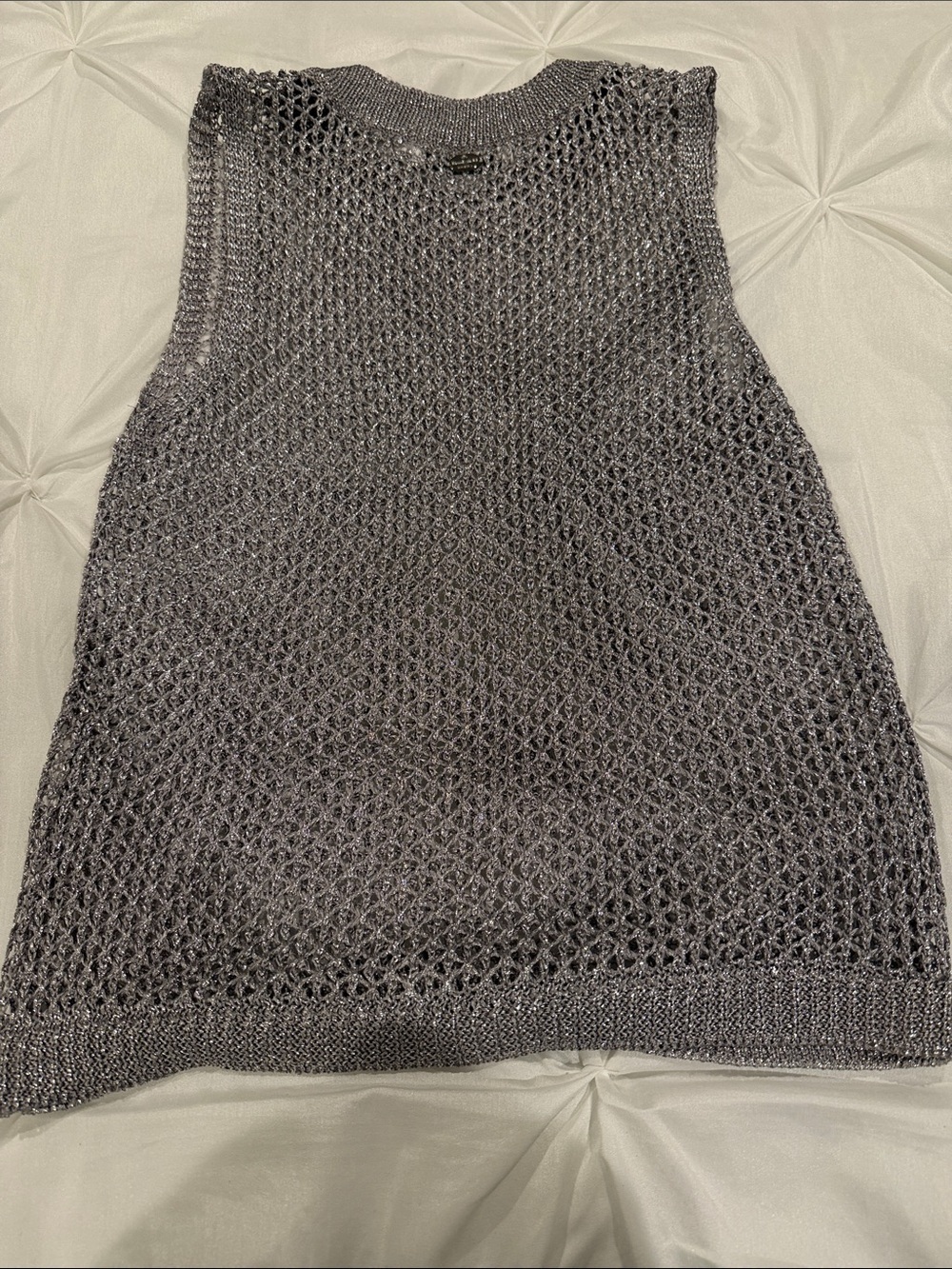 Brooksfield Metallic Openwork Sleeveless Sweater - Gray Size XS - Picture 6 of 6